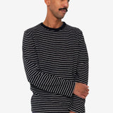 Long Sleeve Textured Striped T-Shirt - Black Ecru