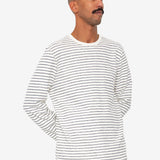 Long Sleeve Textured Striped T-Shirt - Ecru Navy