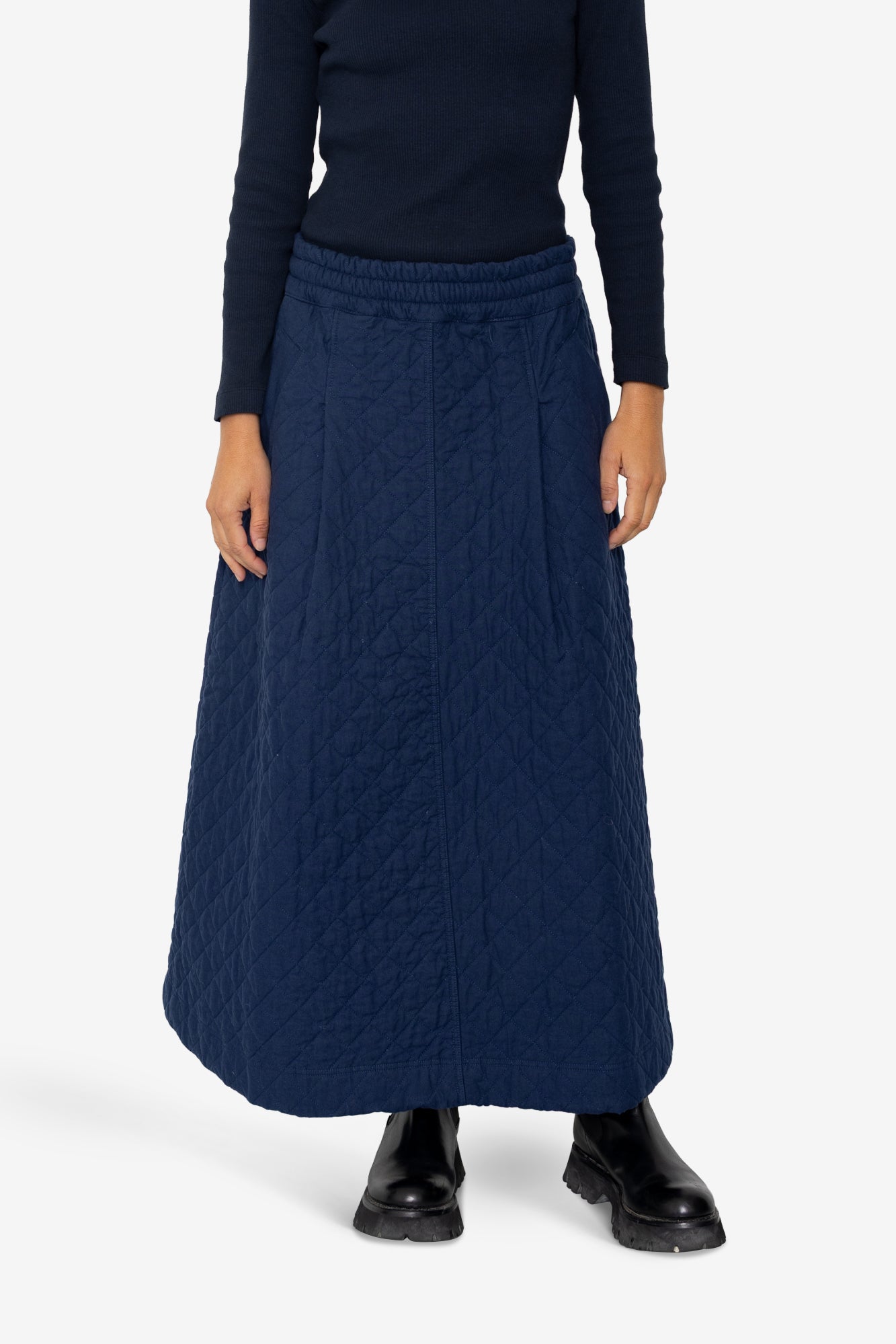 Folk Maxi Skirt Quilted Navy - Main Image