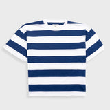 Oversized Striped T-Shirt - Off White / Indigo Blue
