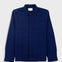 Navy blue shirt with a collar on a light gray background
