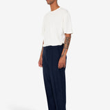 Pintuck Trouser - Navy Wool Stripe
