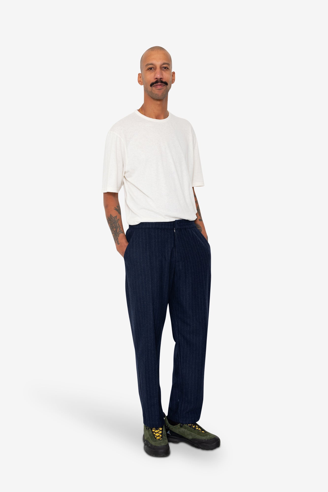 パンツ At last&co. Stripe Wool Trousers 32 Navy パンツ At last&co. Stripe Wool Trousers 32 Navy Wool-Blend Wide