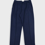 Pintuck Trouser - Navy Wool Stripe