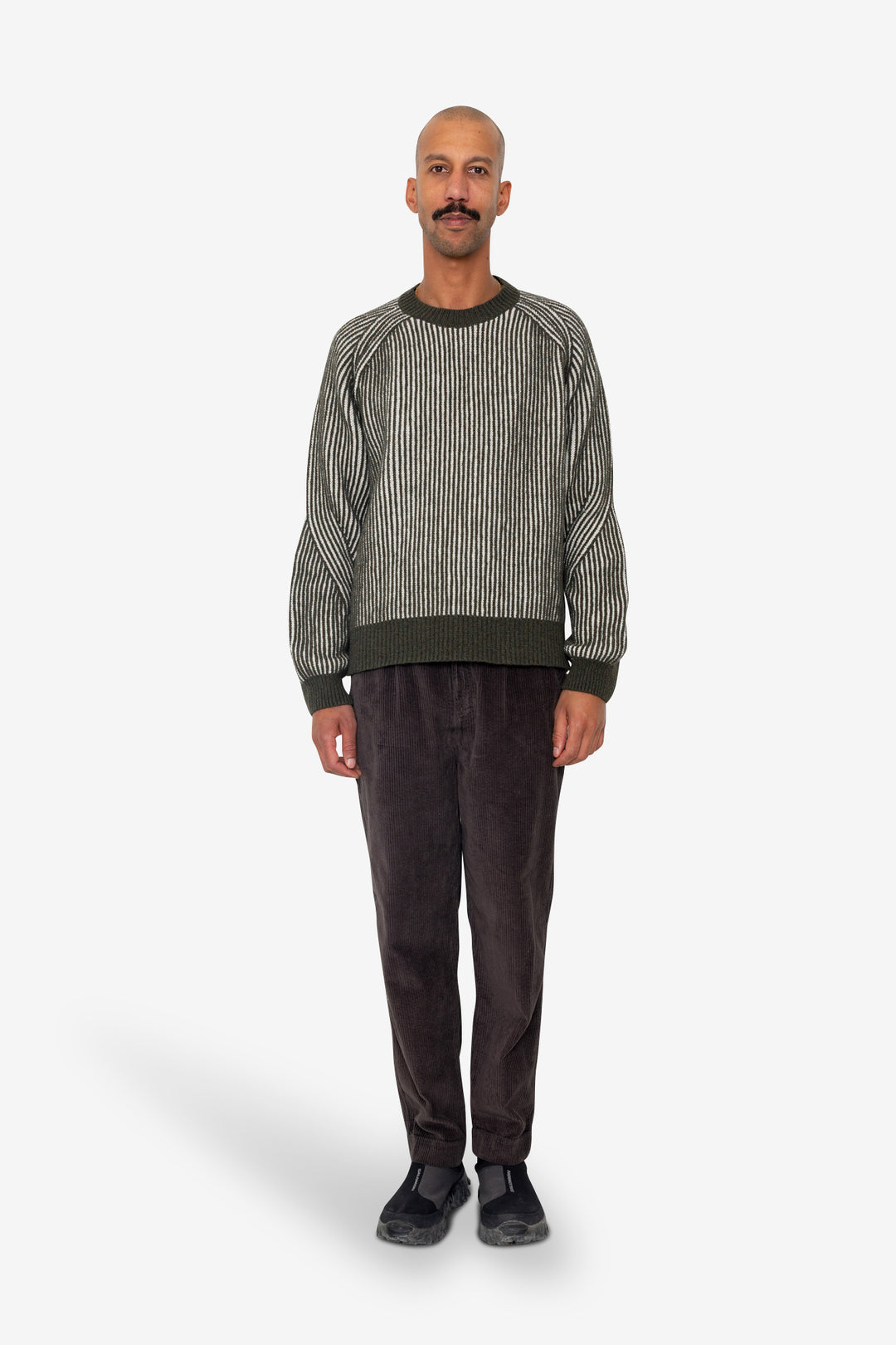 Folk Plated Rib Crew - Olive Ecru