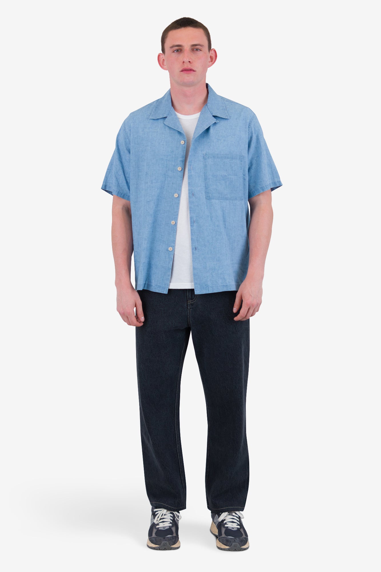 Folk Relaxed Soft Collar Shirt - Indigo Microcheck Folk Relaxed Soft Collar Shirt - Indigo Microcheck