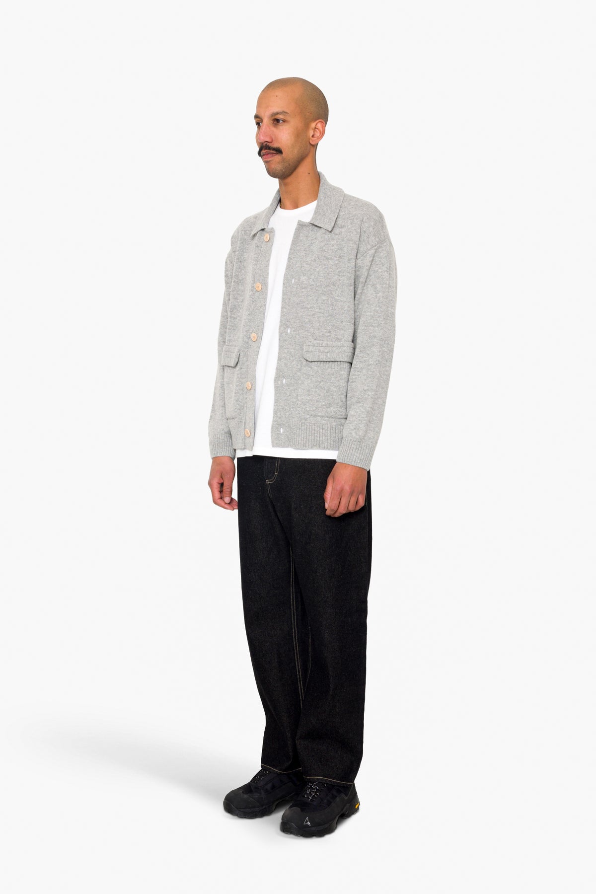 Folk Rib Collared Cardigan - Silver Grey