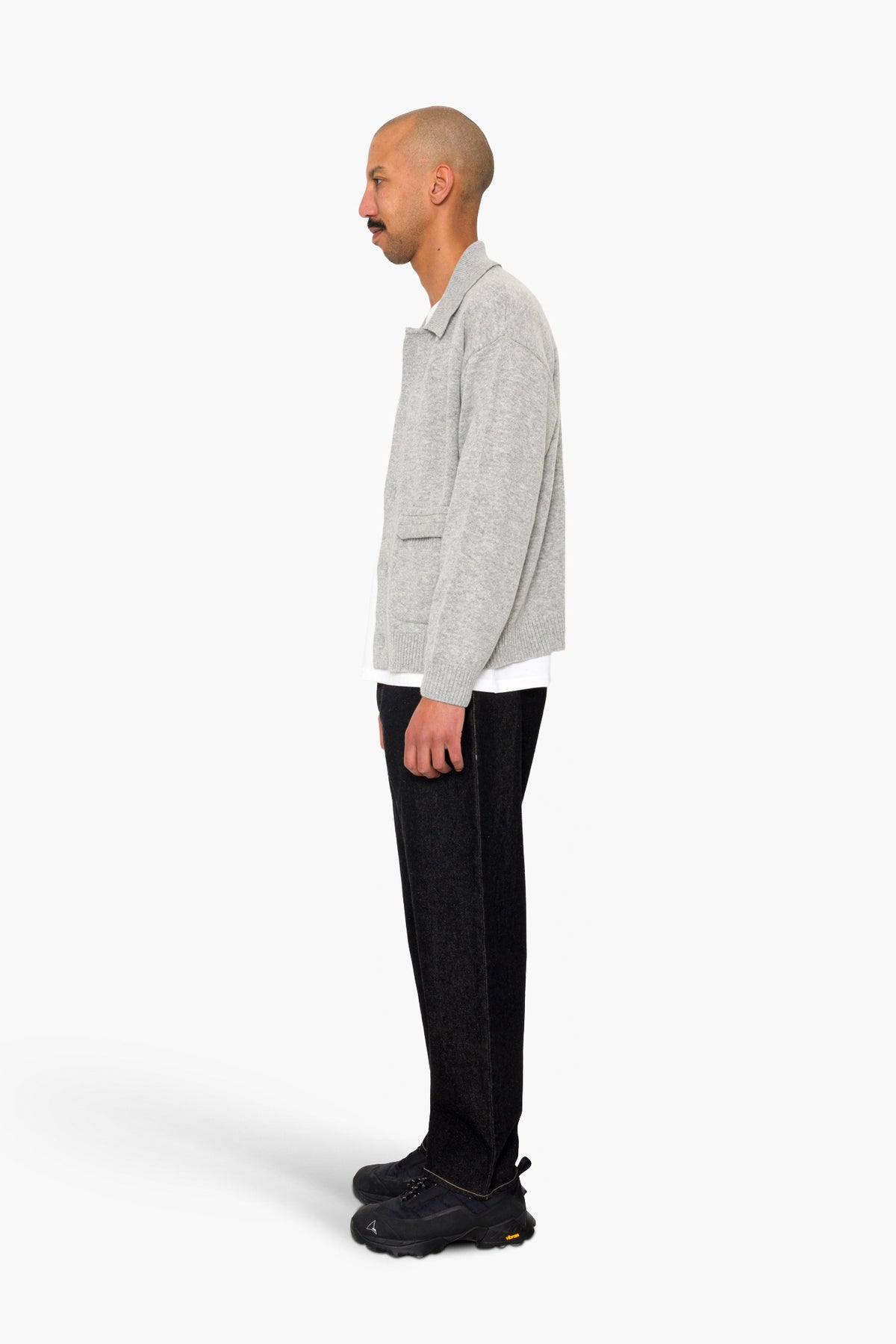 Folk Rib Collared Cardigan - Silver Grey