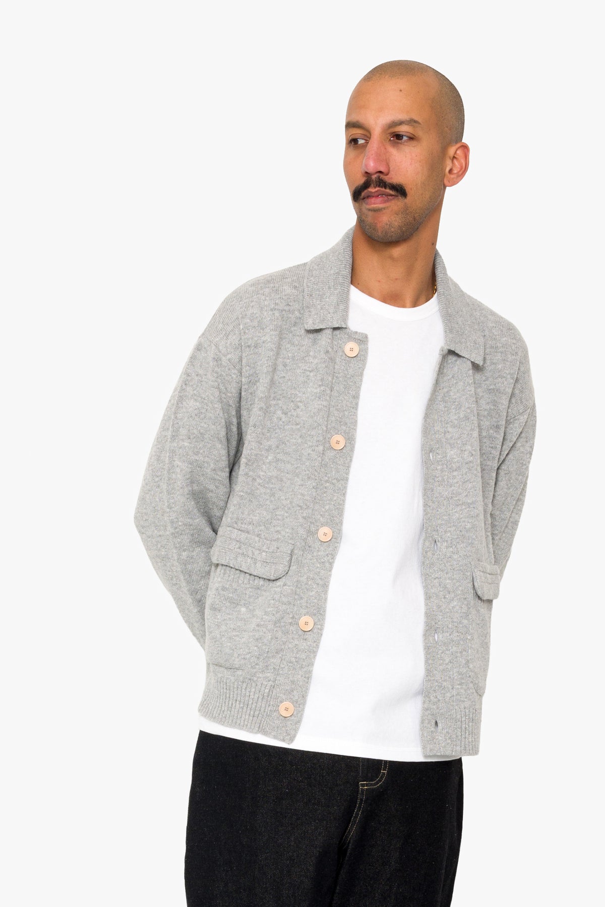 Folk Rib Collared Cardigan - Silver Grey