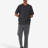 Short Sleeve Textured Striped T-Shirt - Black Ecru