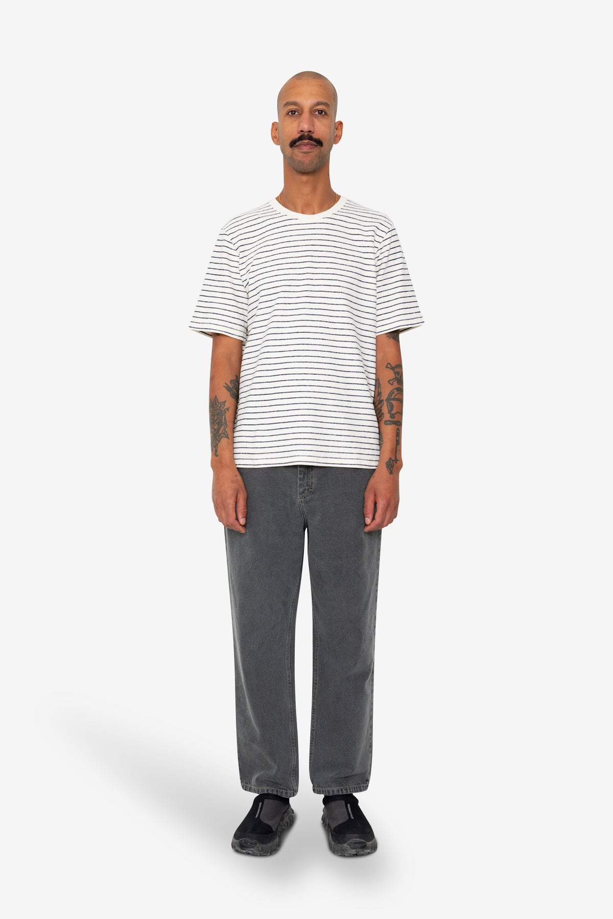 Folk Folk Short Sleeve Textured Striped T-Shirt - Ecru Navy