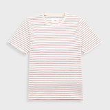 Short Sleeve Textured Striped T-Shirt - Ecru / Burnt Red