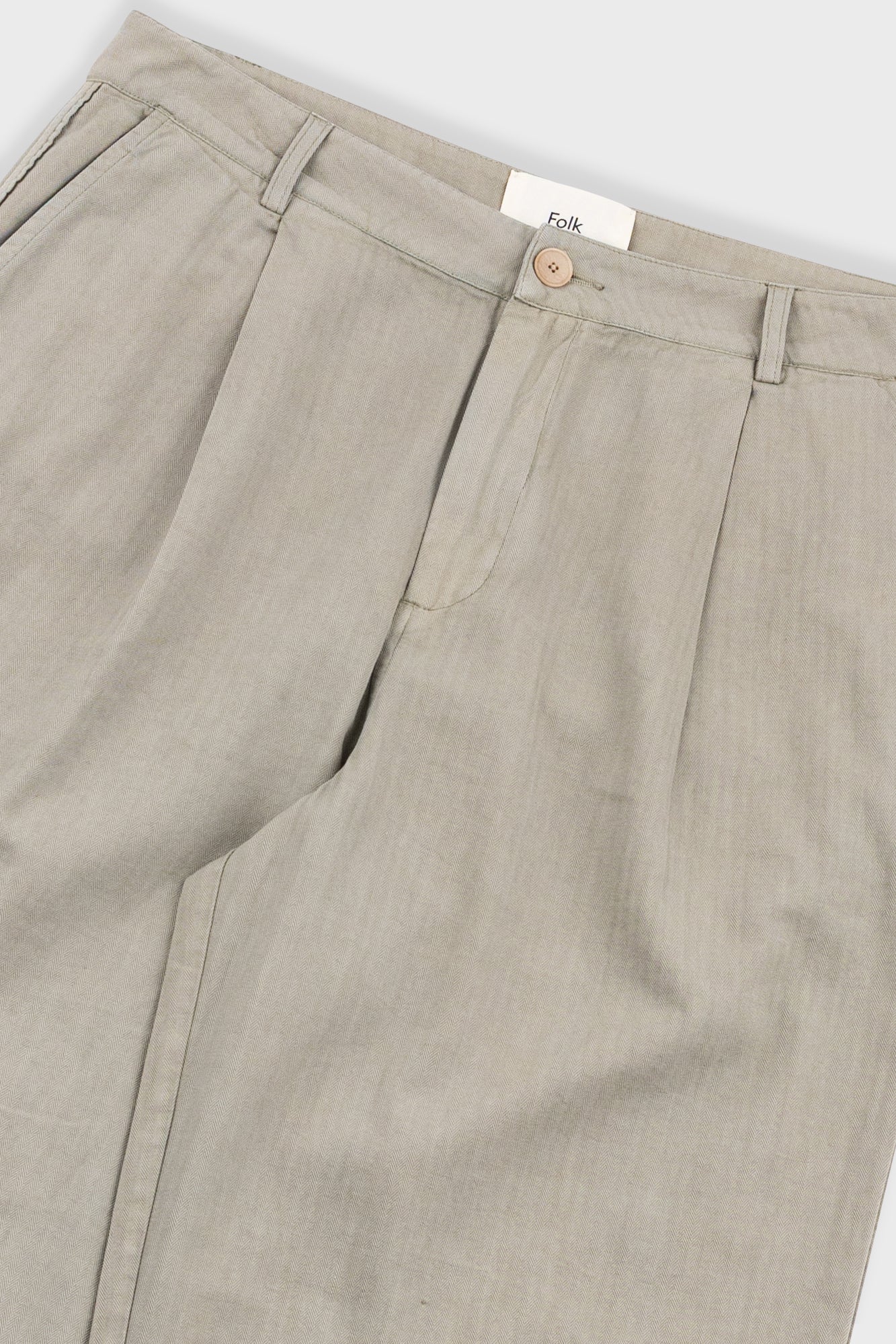 Folk | Folk Wide Fit Trouser - Silver Sage Herringbone