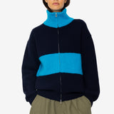 Zip Through Jumper - Navy Cobalt