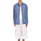 Boyfriend Shirt - Cobalt Ecru Dash Print