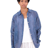 Boyfriend Shirt - Cobalt Ecru Dash Print