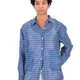 Boyfriend Shirt - Cobalt Ecru Dash Print