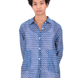 Boyfriend Shirt - Cobalt Ecru Dash Print