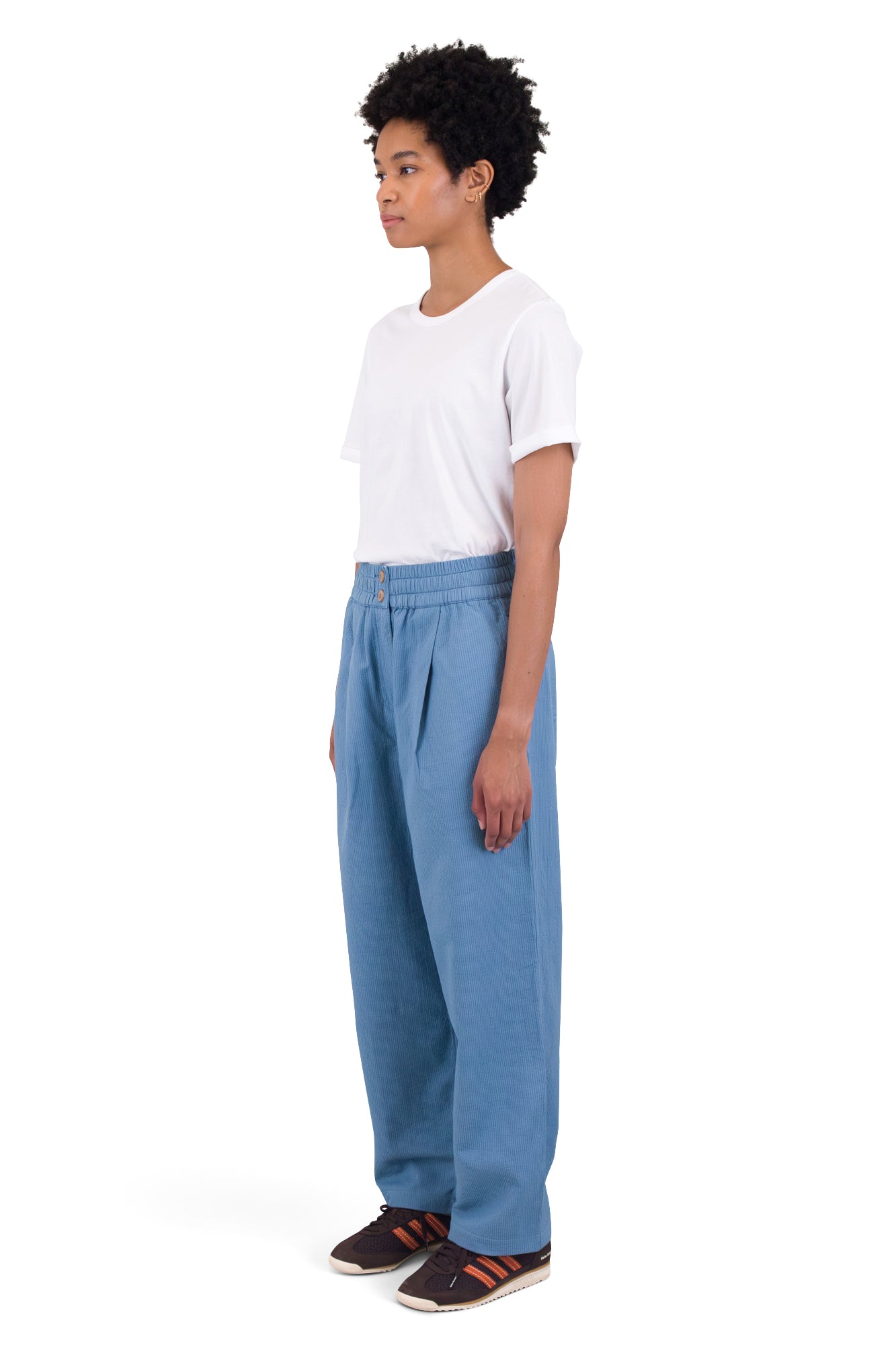 Folk Drawcord Baggy Pants - Light Indigo Topstitch