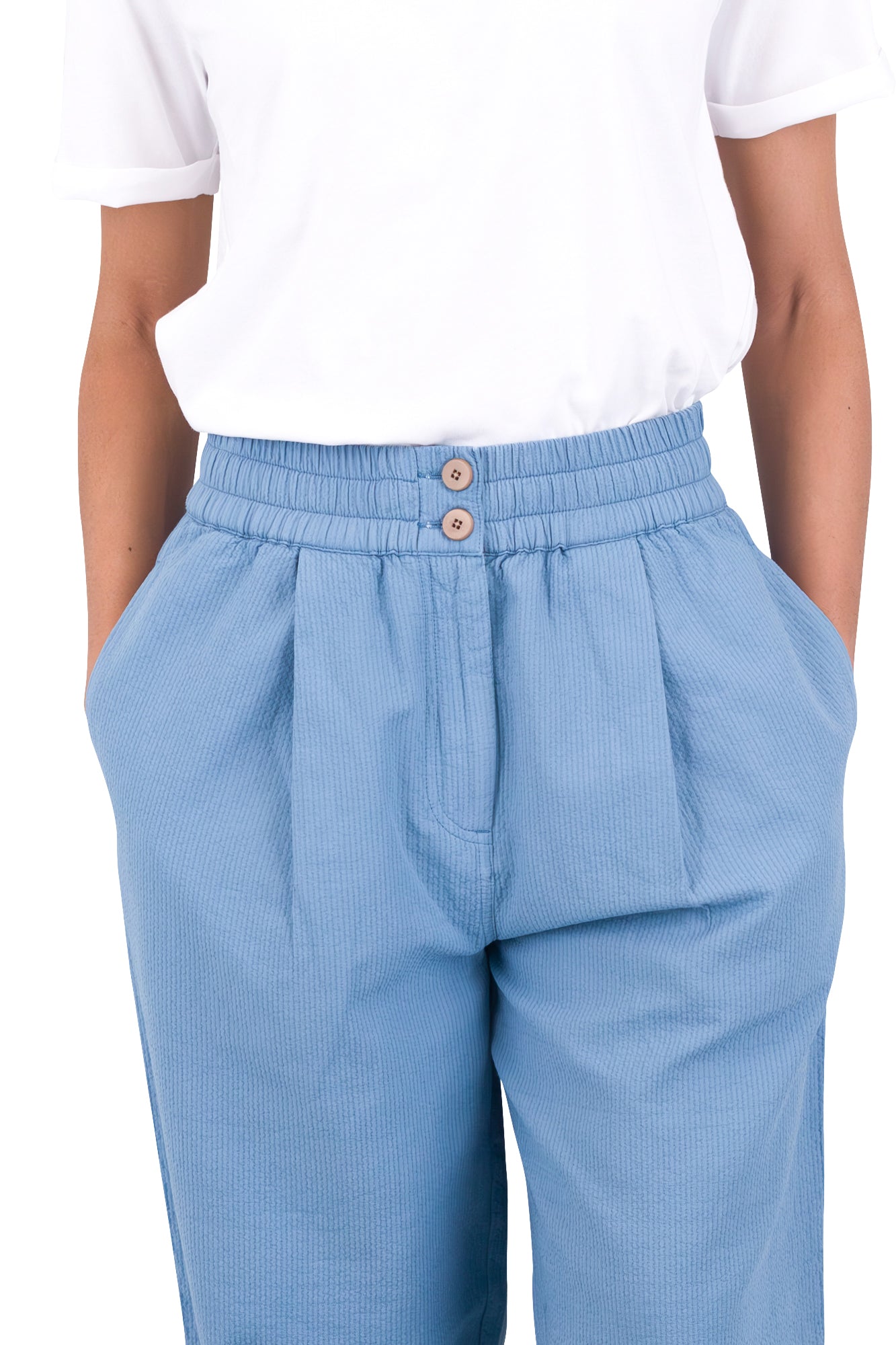 Folk Drawcord Baggy Pants - Light Indigo Topstitch