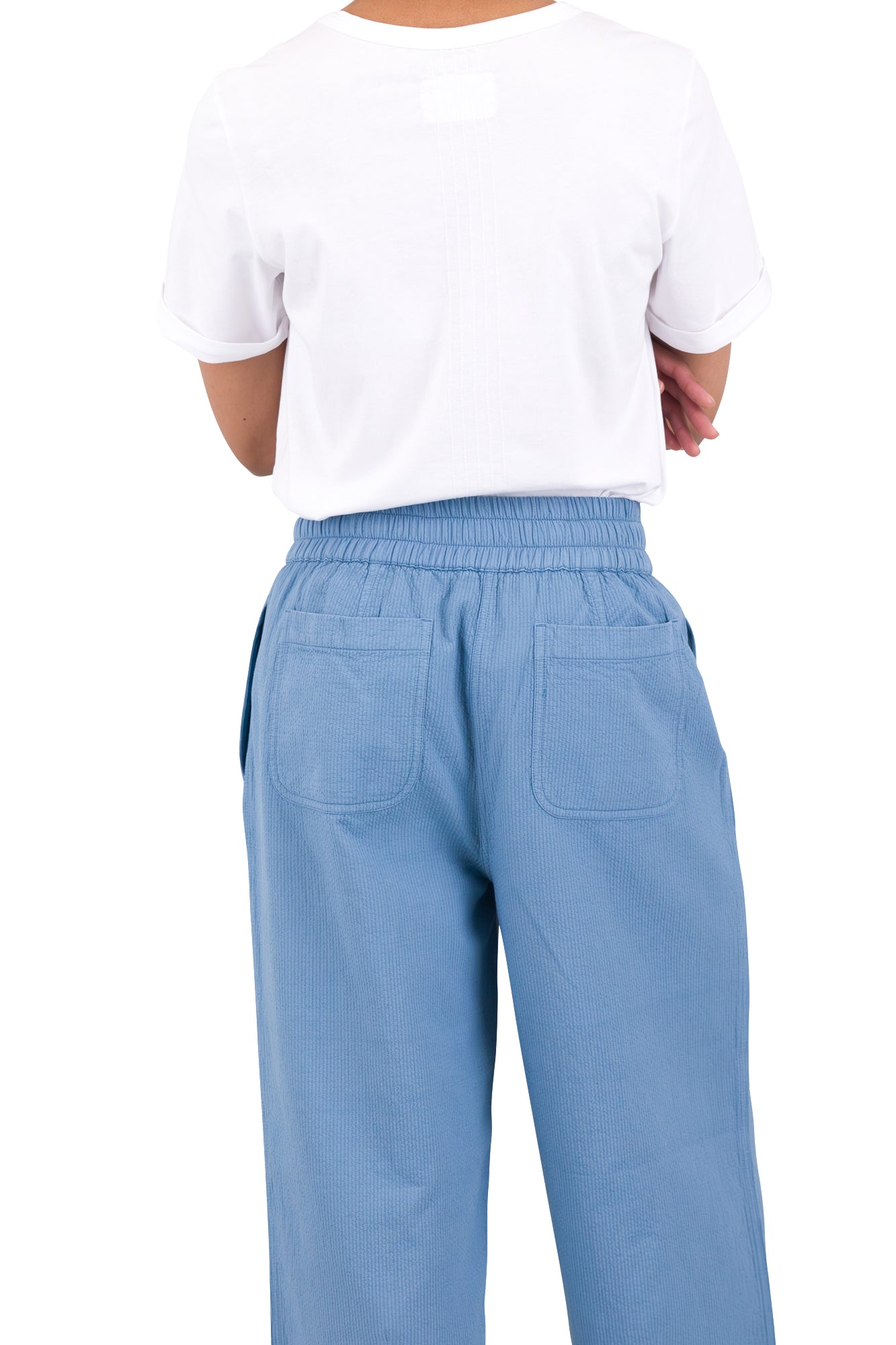 Folk Drawcord Baggy Pants - Light Indigo Topstitch