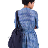 Gathered Dress - Cobalt Ecru Dash Print