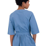 Gathered Dress - Light Indigo Topstitch