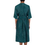 Gathered Dress - Vintage Green Stitch Print