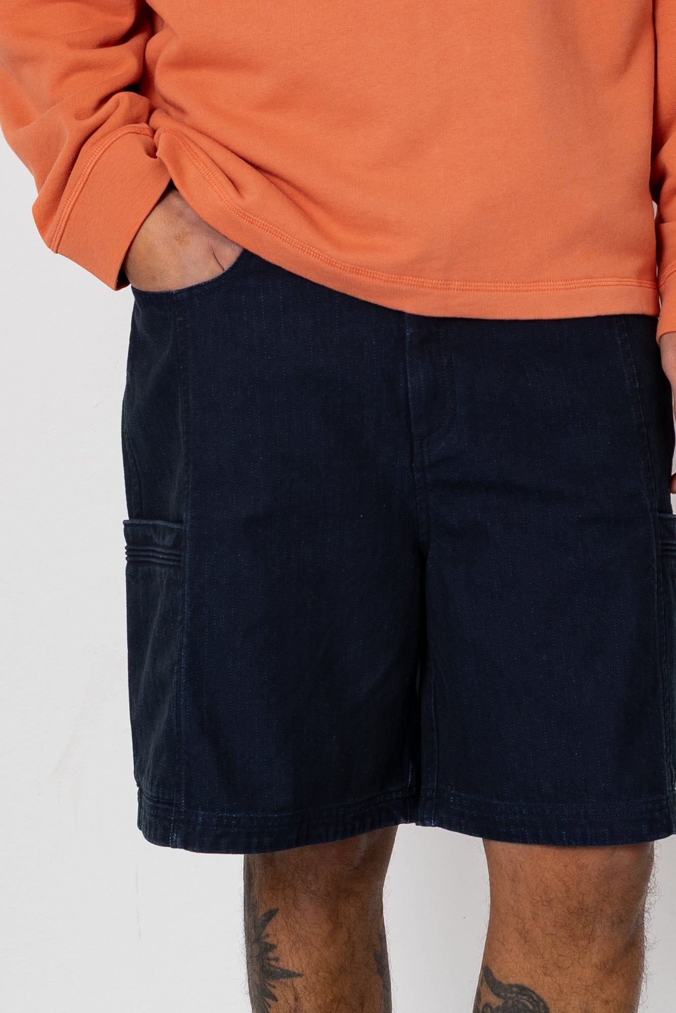 Folk Folk Lunar Jean Short - Deep Navy Herringbone