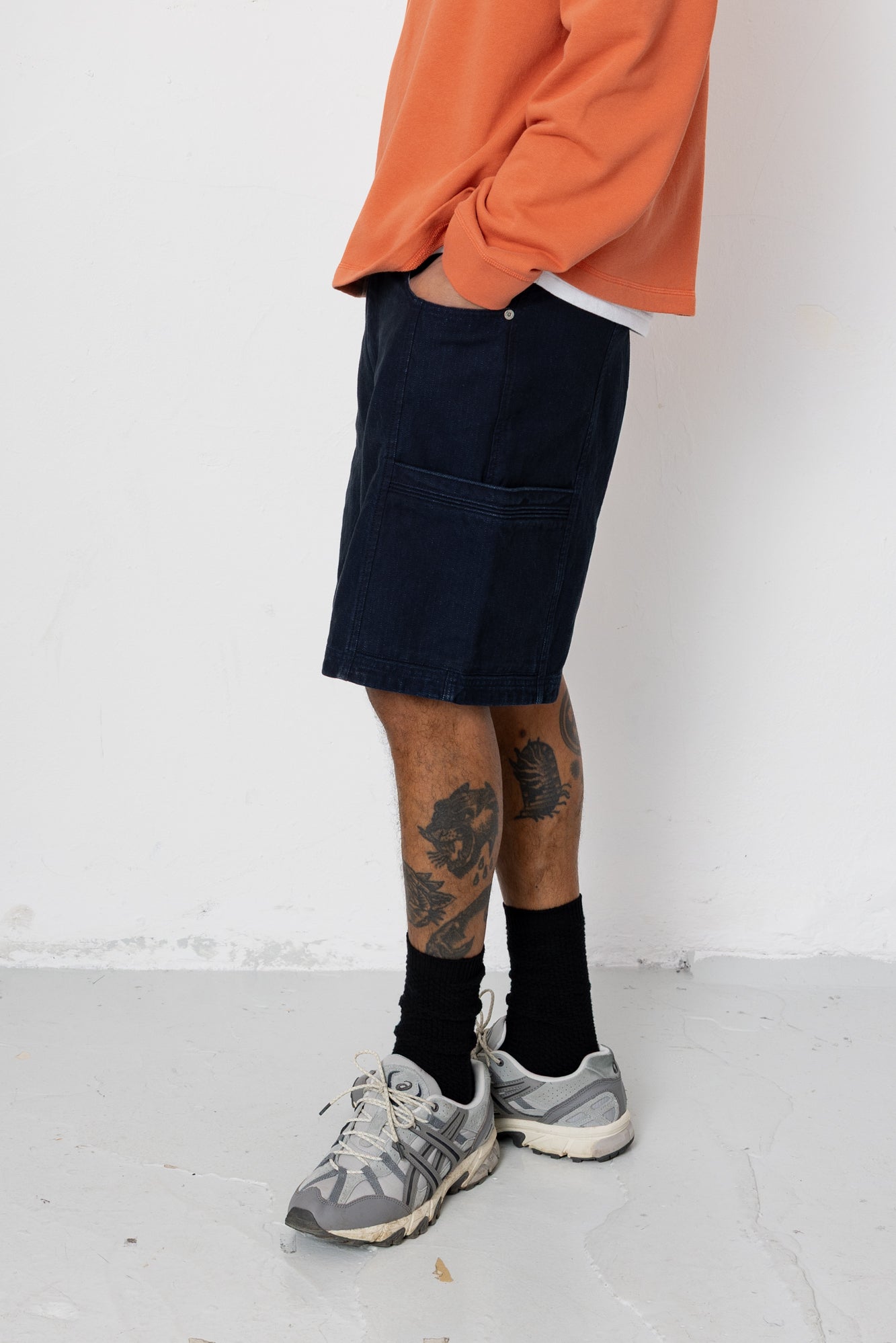 Folk Folk Lunar Jean Short - Deep Navy Herringbone