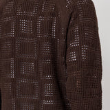 Shot showing stitch detailing of dark brown cardigan