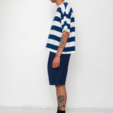 Oversized Striped T-Shirt - Off White / Indigo Blue