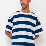 Oversized Striped T-Shirt - Off White / Indigo Blue