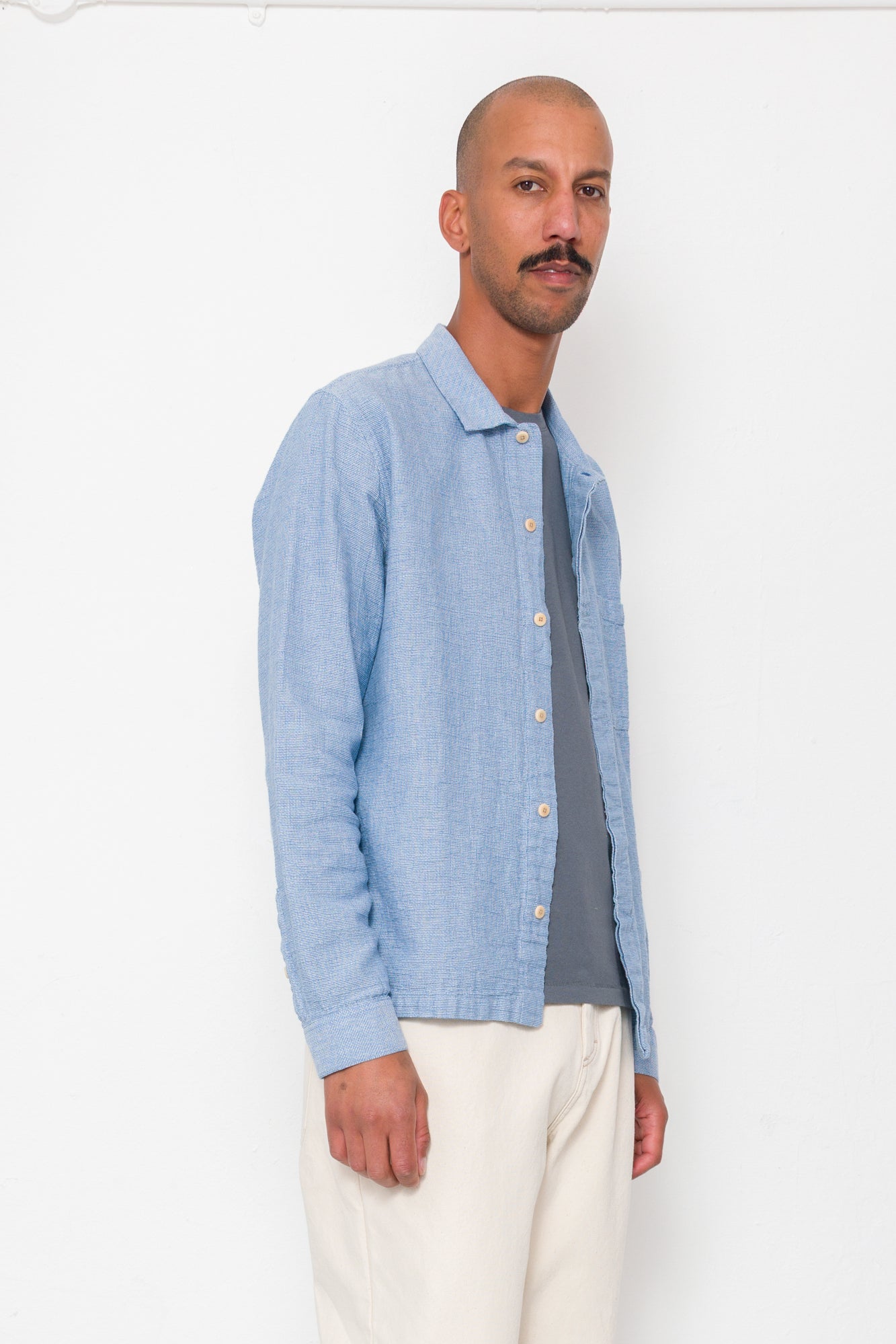 Folk | Folk Patch Shirt - Light Indigo Basketweave
