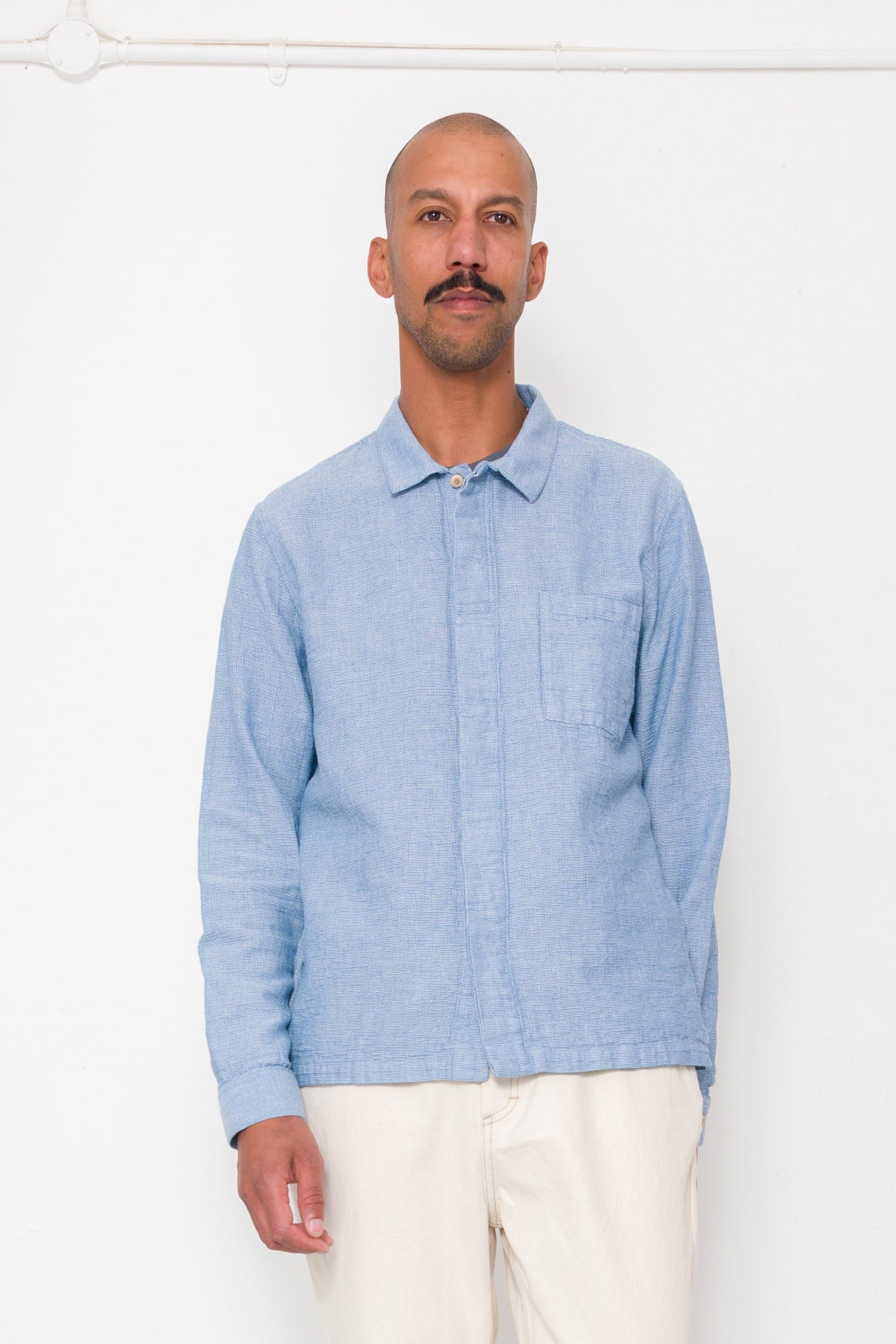 Folk | Folk Patch Shirt - Light Indigo Basketweave