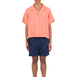 Short Sleeve Soft Collar Shirt - Coral Double Layer Voile