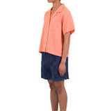 Short Sleeve Soft Collar Shirt - Coral Double Layer Voile