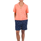 Short Sleeve Soft Collar Shirt - Coral Double Layer Voile