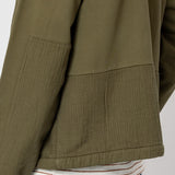 Back of olive green bomber, showing texture detail