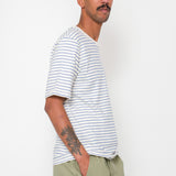 Short Sleeve Textured Striped T-Shirt - Ecru / Bright Blue