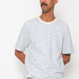 Short Sleeve Textured Striped T-Shirt - Ecru / Bright Blue