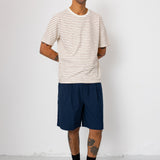 Short Sleeve Textured Striped T-Shirt - Ecru / Burnt Red