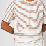 Short Sleeve Textured Striped T-Shirt - Ecru / Burnt Red