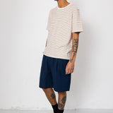 Short Sleeve Textured Striped T-Shirt - Ecru / Burnt Red
