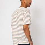 Short Sleeve Textured Striped T-Shirt - Ecru / Burnt Red