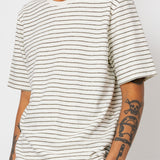Short Sleeve Textured Striped T-Shirt - Ecru / Olive