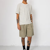 Short Sleeve Textured Striped T-Shirt - Ecru / Olive