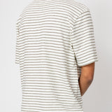 Short Sleeve Textured Striped T-Shirt - Ecru / Olive