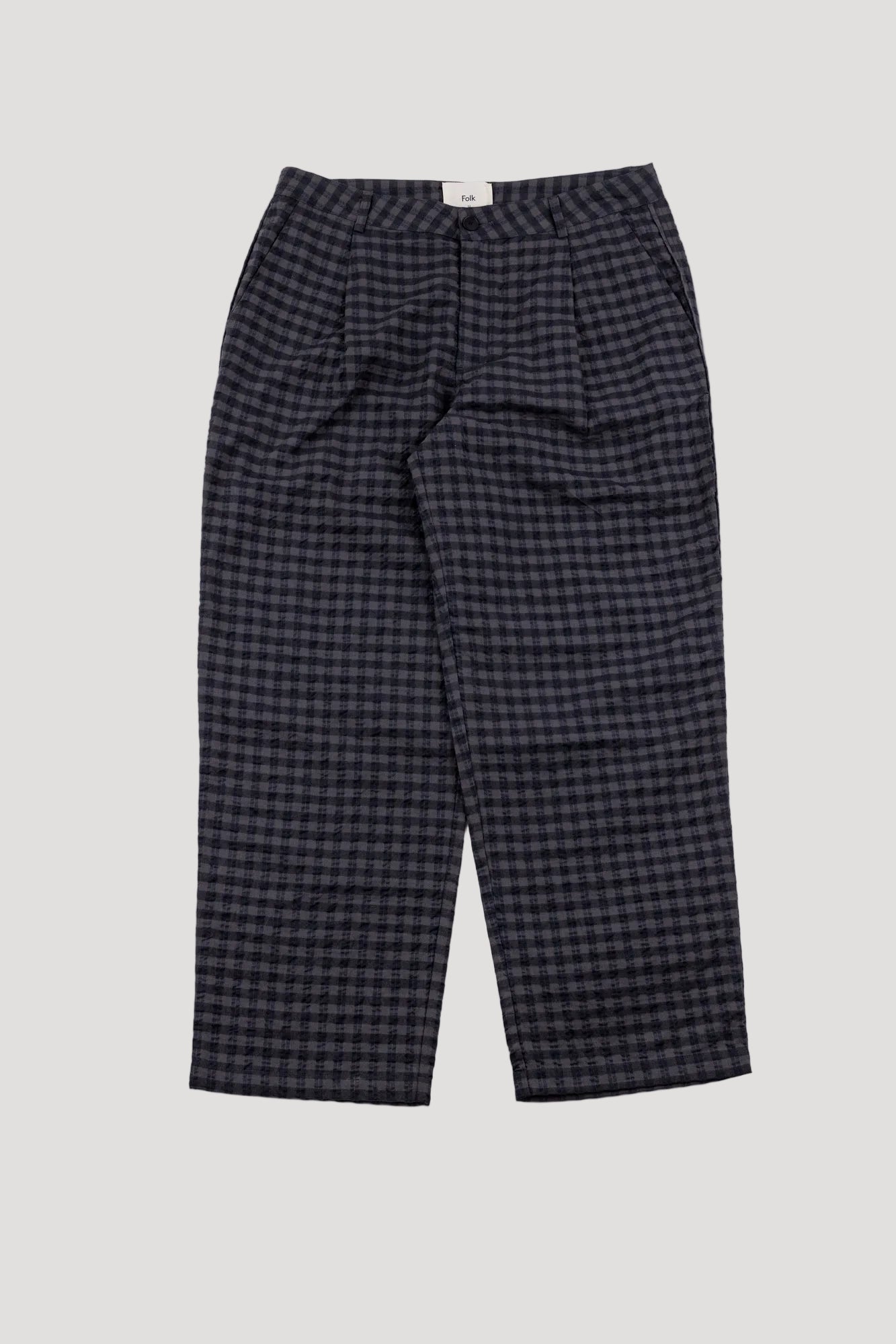 Folk | Folk Wide Fit Trouser - Navy Crinkle Check
