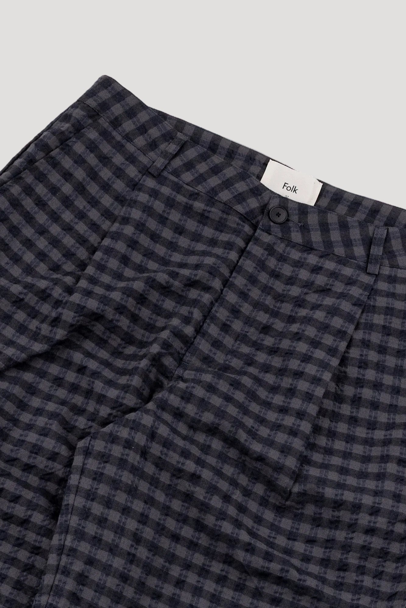 Folk Folk Wide Fit Trouser - Navy Crinkle Check